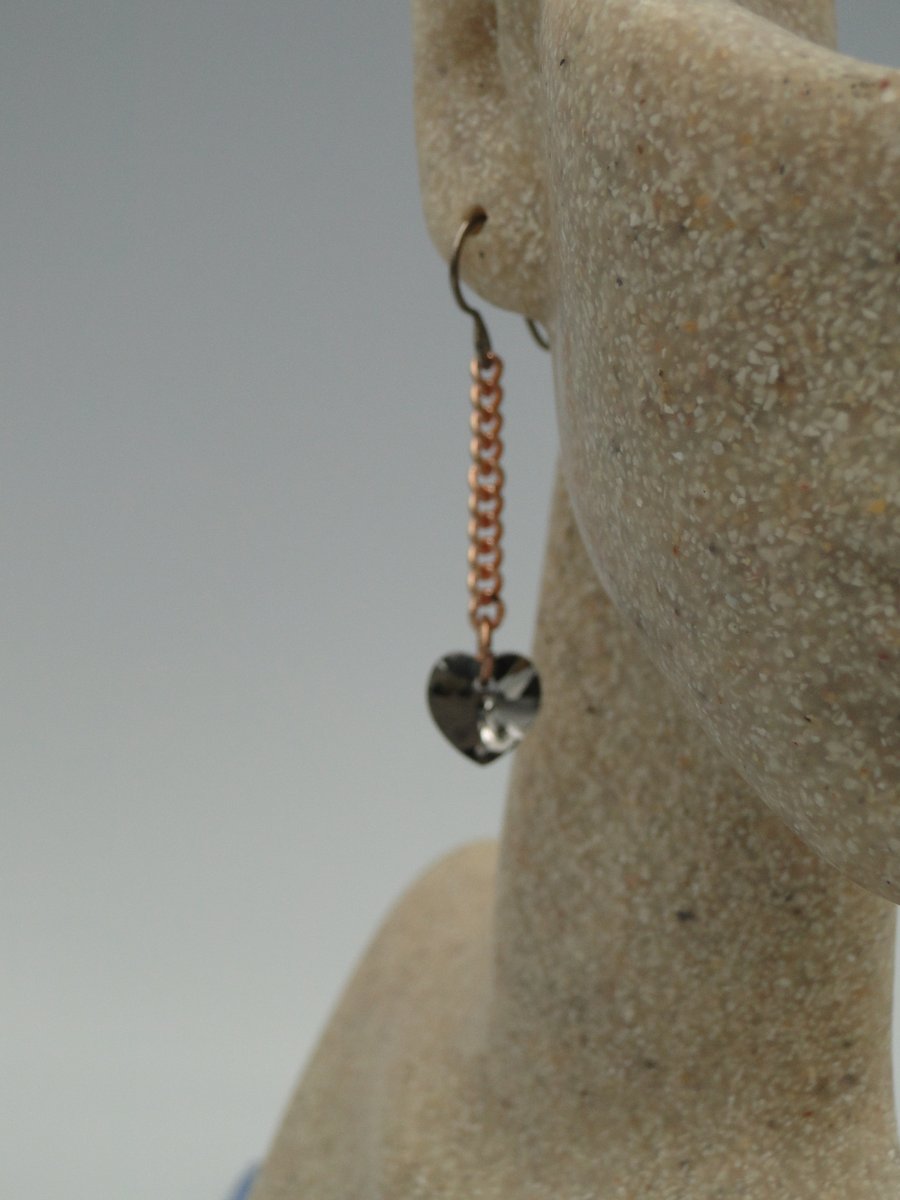 Dark Grey Black Swarovski Chrystal heart drop earrings  valentines gift