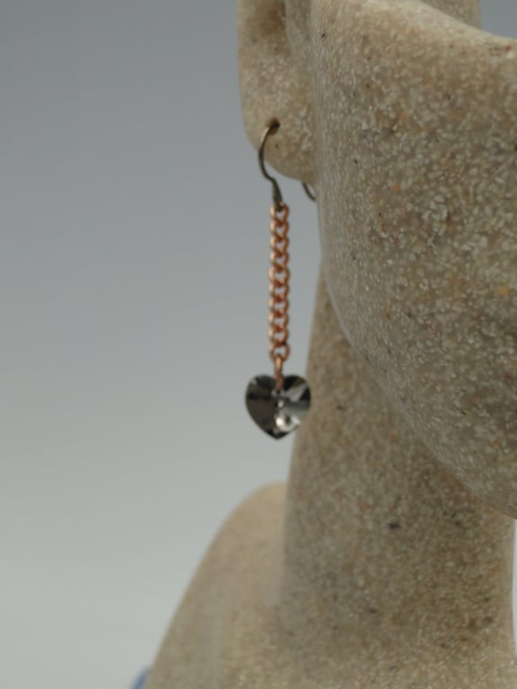Dark Grey Black Swarovski Chrystal heart drop earrings  valentines gift