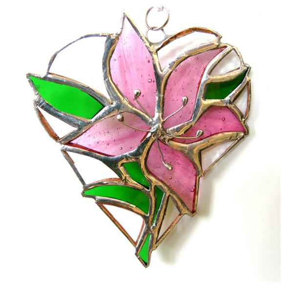 Lily Heart Suncatcher Stained Glass 018 Pink