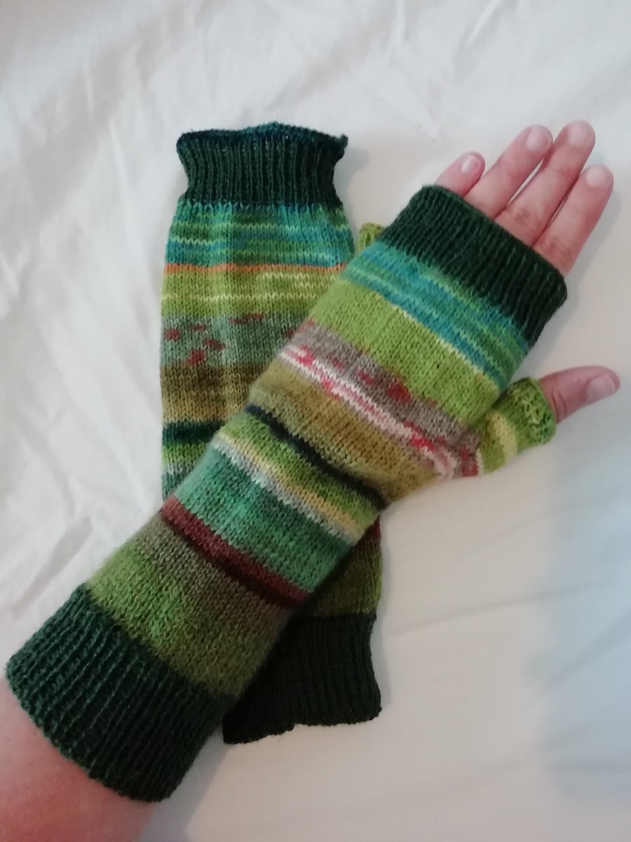 Hand knitted fingerless gloves - MULTICOLOURED