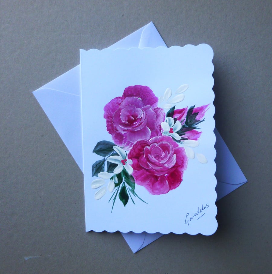 original art hand painted floral roses greetings card (ref FA 206 B2 )