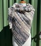 Asymmetrical Triangle Lace Crochet Wrap Shawl in Soft Neutral Tones Wool Blend - Image 5