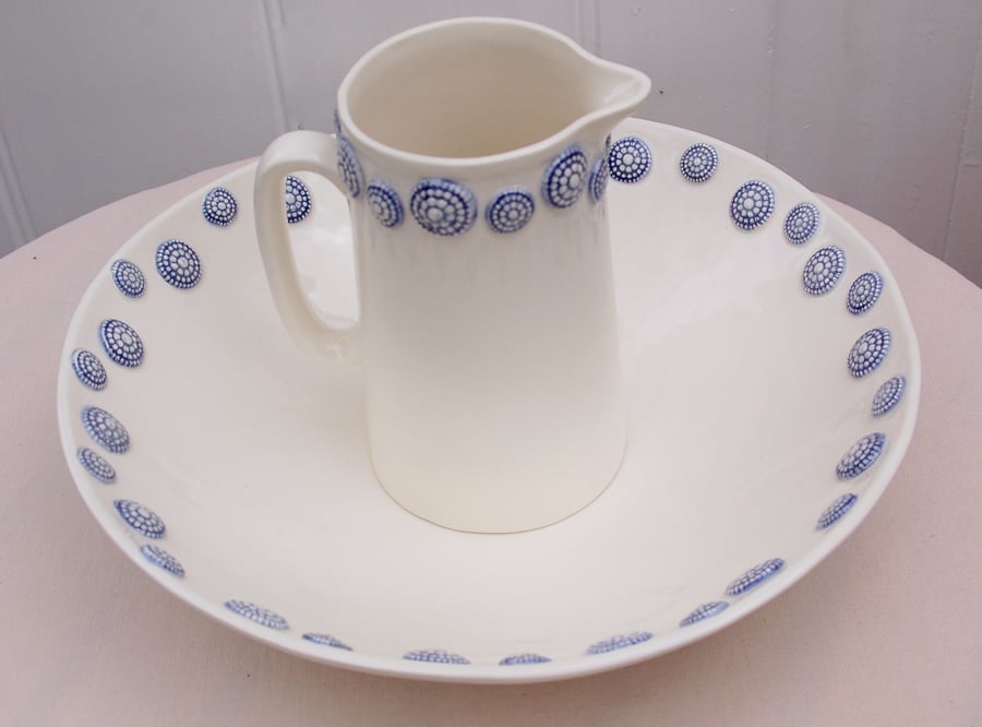 Blue detail jug and bowl