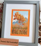 Autumn landscape with blue sky original drawing, small wall art - Image 8