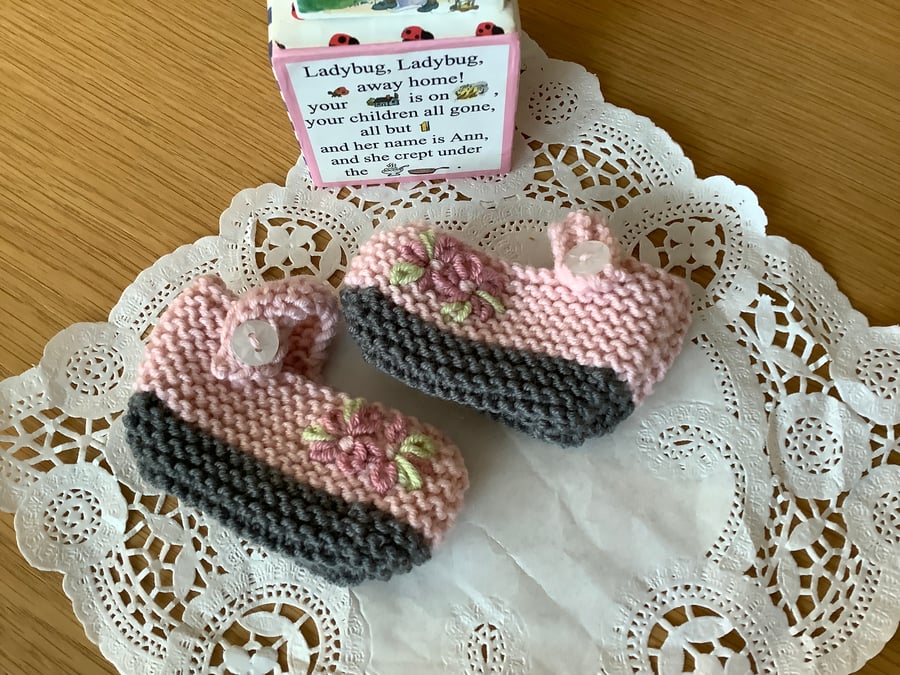 Hand Knitted Baby Mary Janes 0-6 Months 