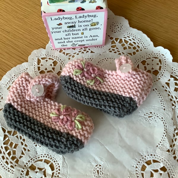 Hand Knitted Baby Mary Janes 0-6 Months 