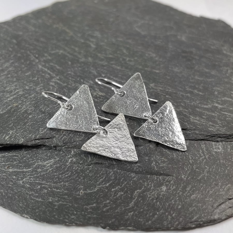 Fine silver Triangle dangle earrings