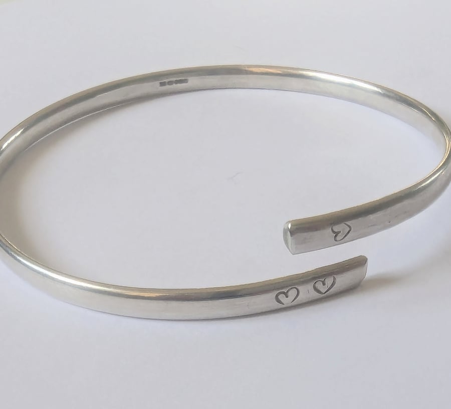 MUM and Heart Bangle, Recycled Sterling Silver, Hand Stamped