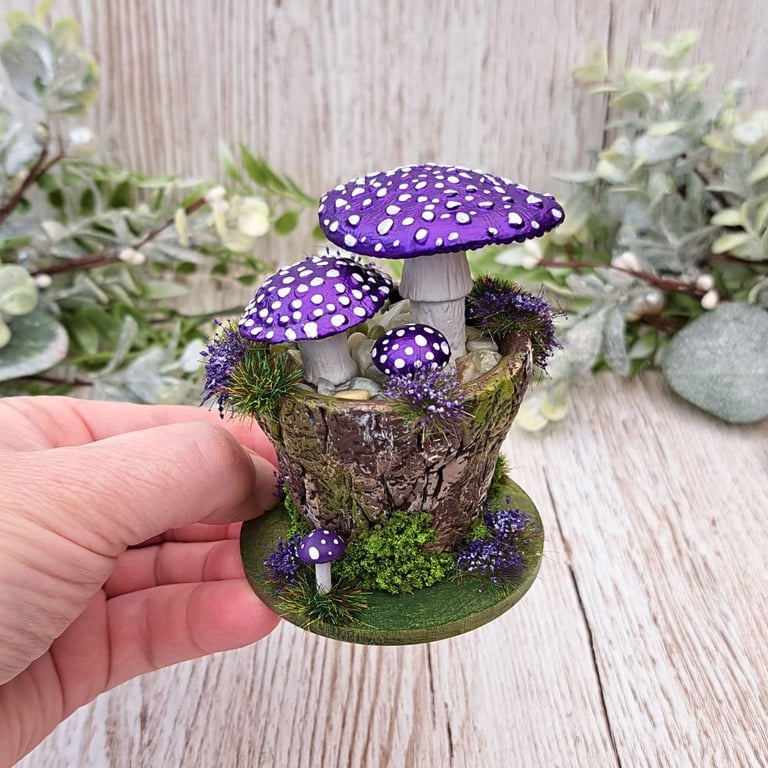 Mushroom Shelf Ornament - Purple Handmade Whimsical Cottagecore Decor