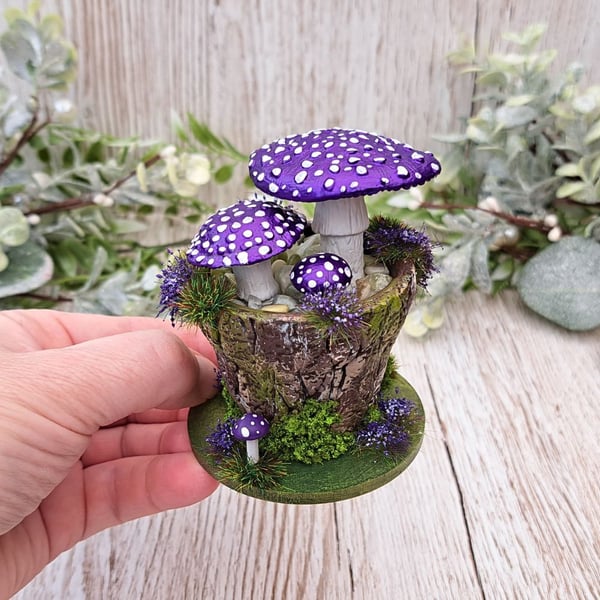 Mushroom Shelf Ornament - Purple Handmade Whimsical Cottagecore Decor