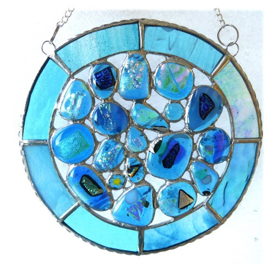 Rockpool Suncatcher Stained Glass Abstract Handmade fused 022