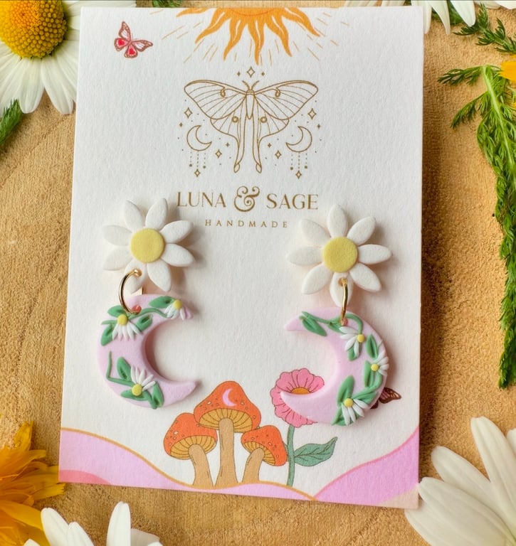 Floral Daisy Chain Polymer Clay Earrings, Polymer Clay Earrings,Daisy 