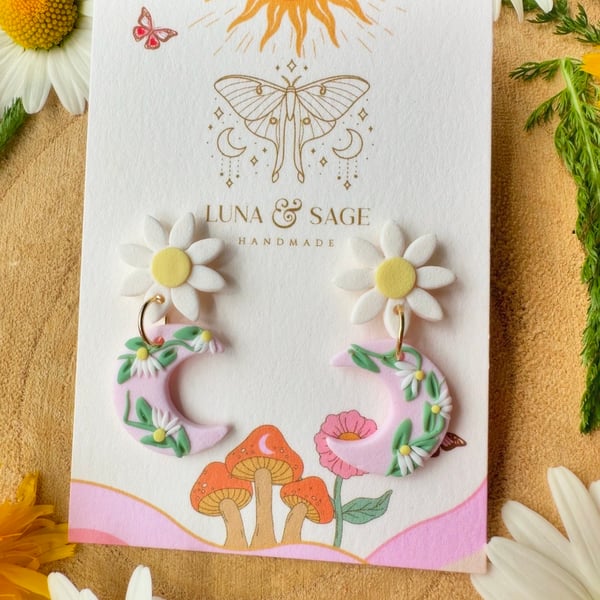 Floral Daisy Chain Polymer Clay Earrings, Polymer Clay Earrings,Daisy 