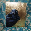 Raven oil painting on gold leaf