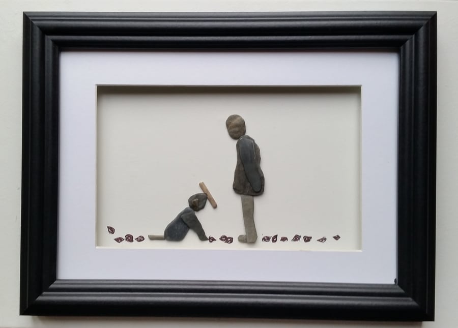 Pebble Art Picture One Man and His Dog