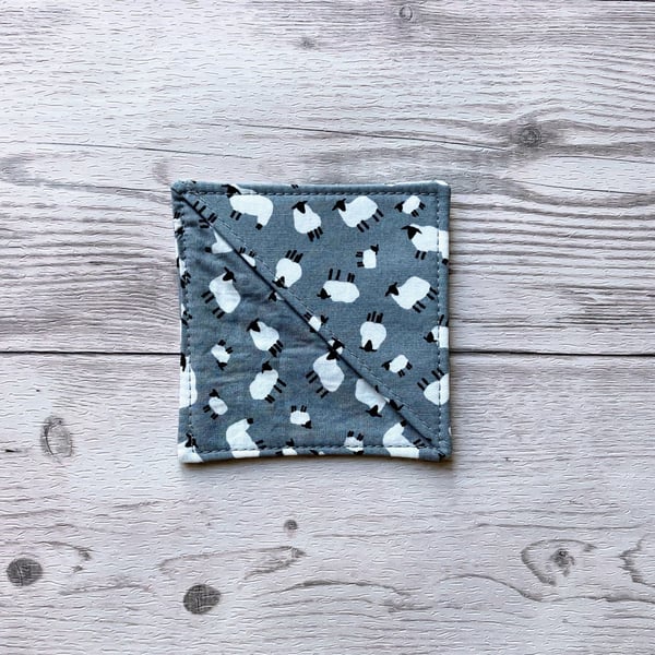Sheep on grey cotton fabric corner bookmark. Book lovers gift.