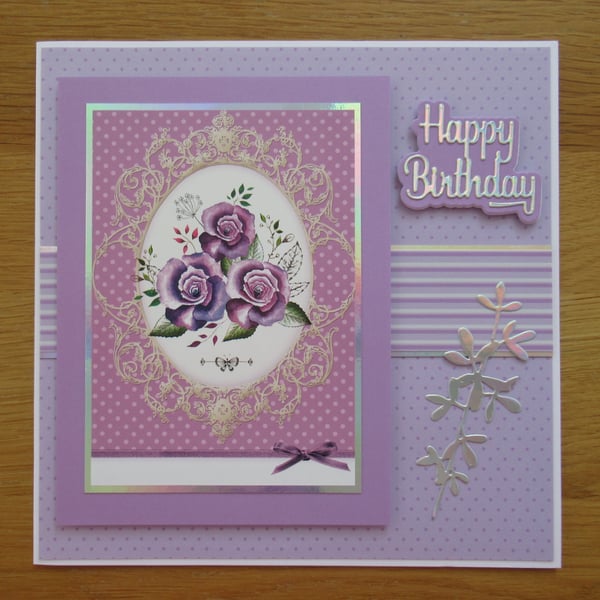 Framed Roses - Birthday Card - 19x19cm