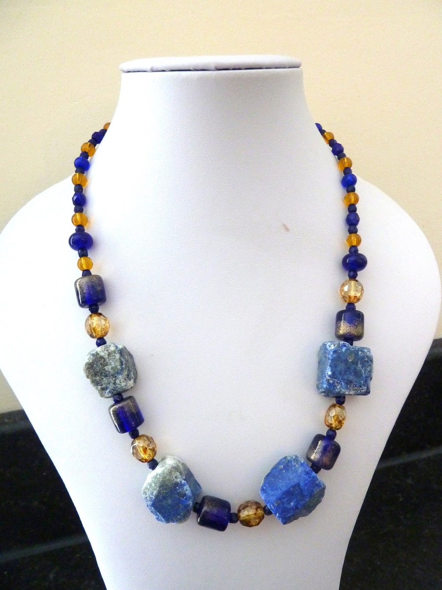 lapis and lampwork necklace