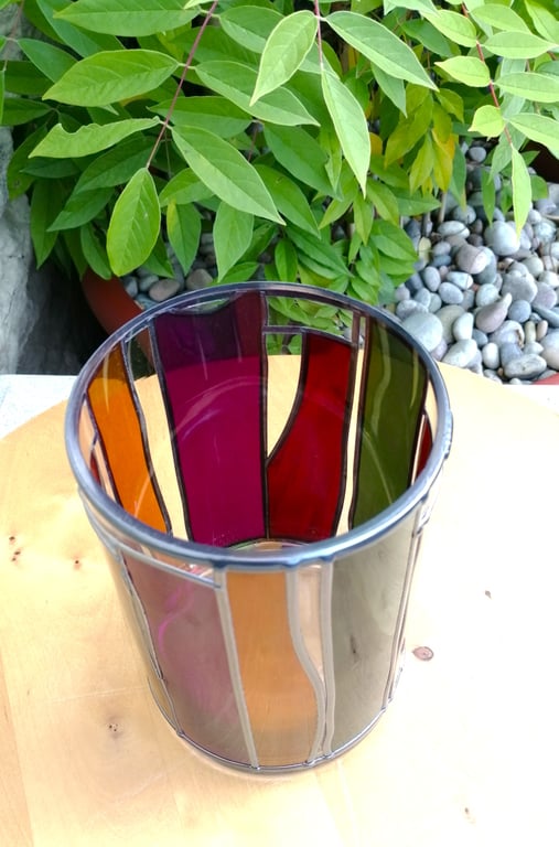 Exotic Gems Flower Vase Vibrant Stained Glass Effect Art Deco Design Vase