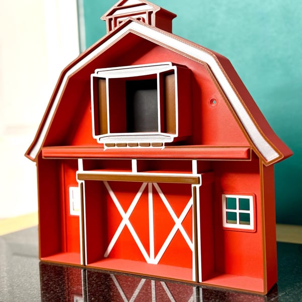 Farmyard Barn Wall Shelf, Red Rustic Mini Cubby for Kids Farm Bedroom Decor