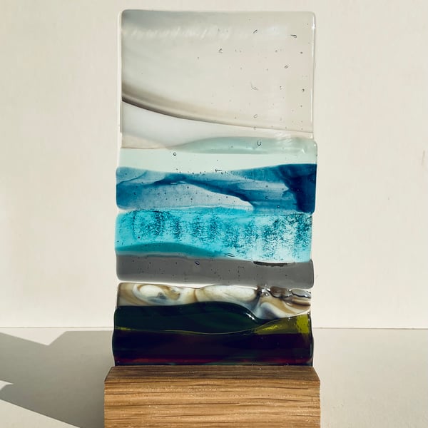 Fused glass landscape candle holder