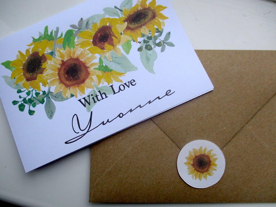 Personalised Sunflower Notelets x 6 with Envelopes and Stickers 