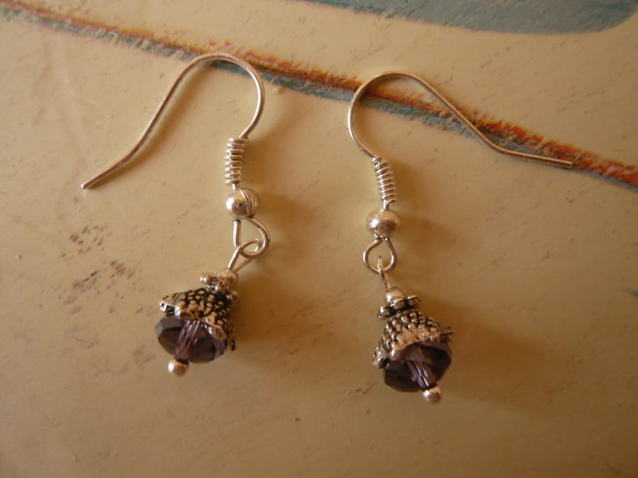 Small Purple Glass Rondelle Earrings