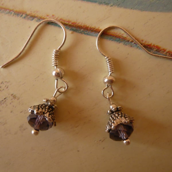 Small Purple Glass Rondelle Earrings
