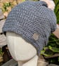 Crochet Slouch Beanie Hat (Grey) - Image 2