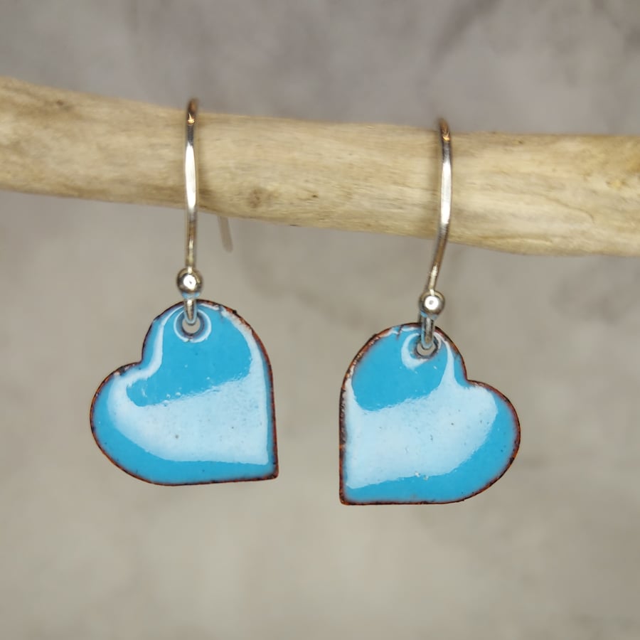 Blue enamel heart drop earrings
