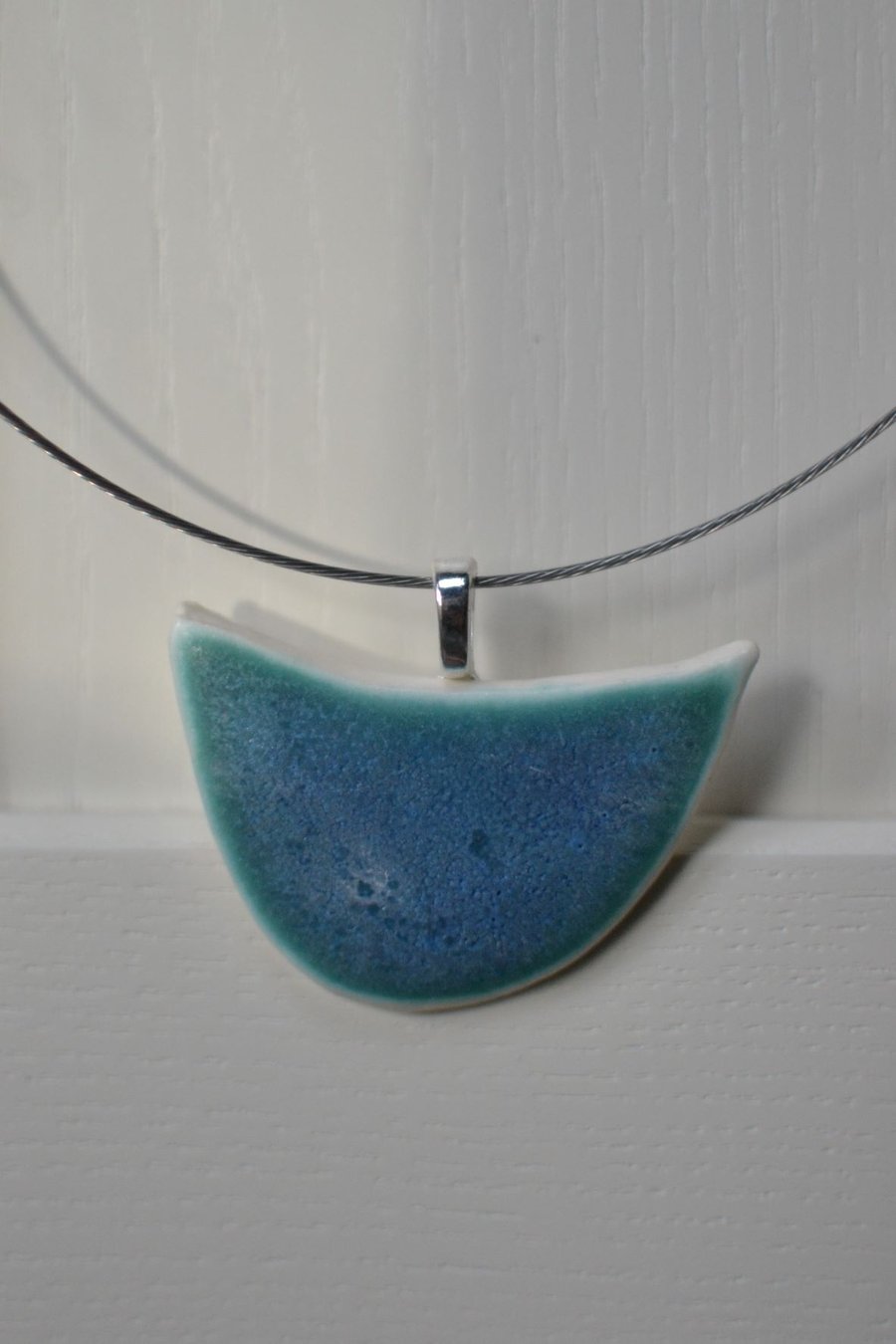 Moon boat pendant 2 -  Beautiful and unique, glazed in turquoise and green