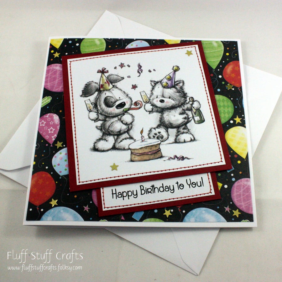 Cat and dog party birthday card