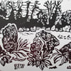 Rollright Stones, Cotswolds Original Hand Pressed Linocut Print Ltd Edition