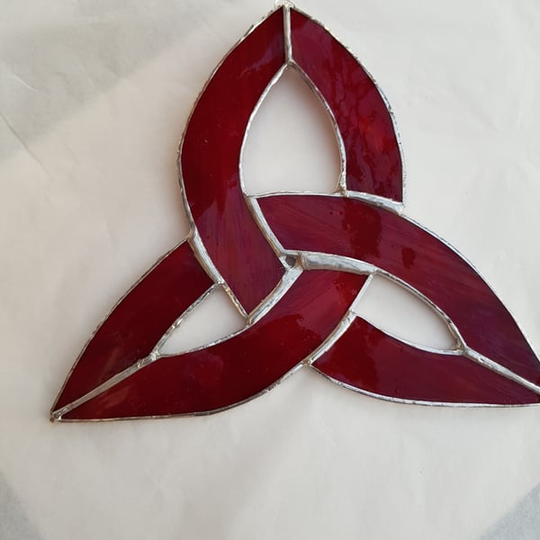 473 Stained Glass Large red Celtic Knot - handmade hanging decoration.