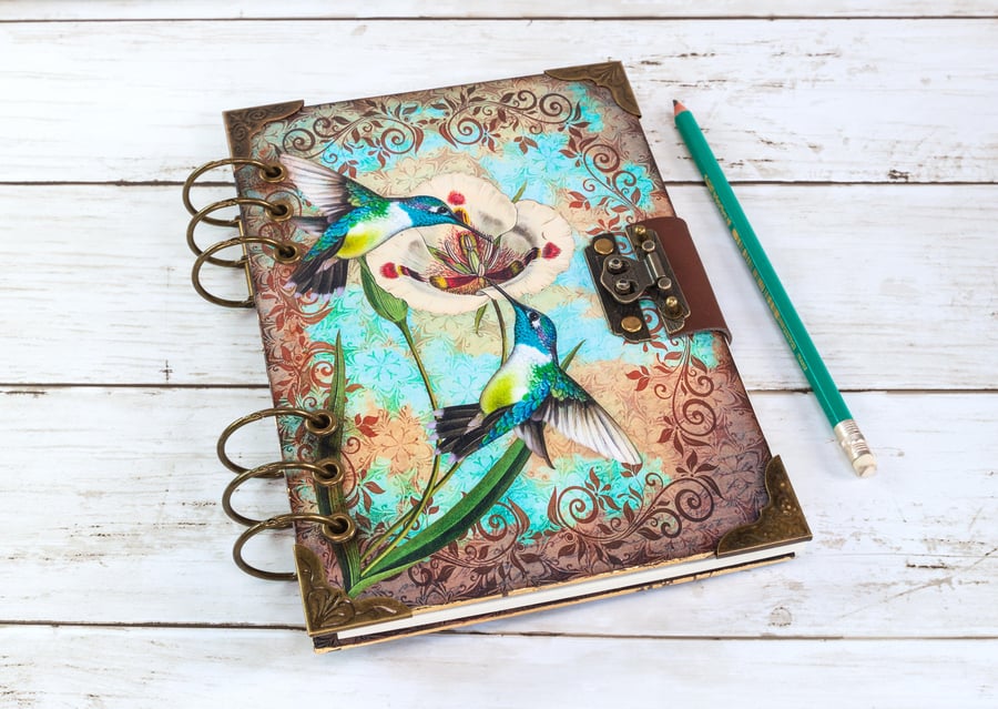 A5 Refillable Notebook Journal with Hummingbird Wooden Covers