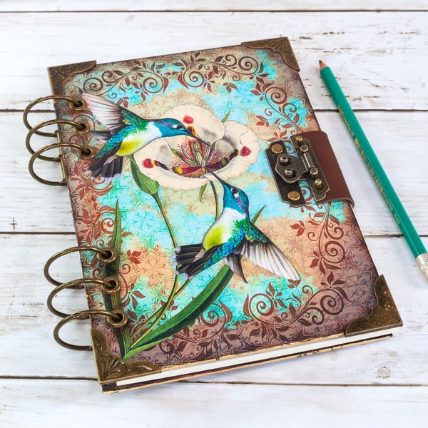 A5 Refillable Notebook Journal with Hummingbird Wooden Covers