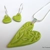 Apple Green Ceramic Pendant Necklace and Earring Set
