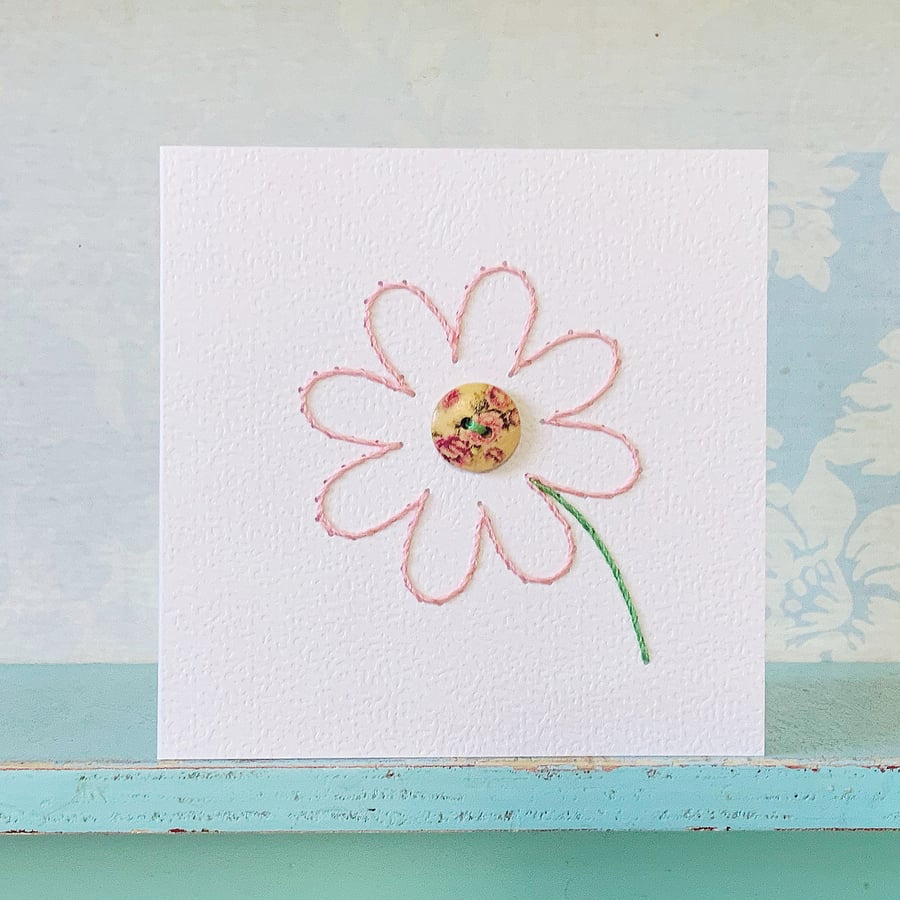Hand Sewn Daisy Card. Embroidered Card. Stitched Card. Flower Card.
