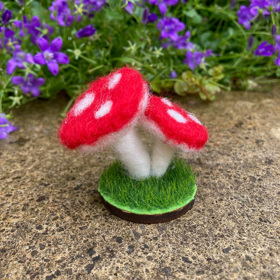 Miniature toadstools (double), needle felted decoration