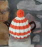 Vegan Small Tea Cosy for 2 Cup Tea Pot, Cornish Style, Hand Knitted - Image 1