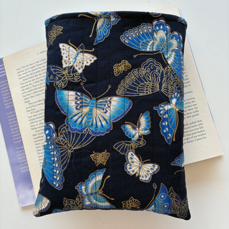 Butterfly Print Quilted Fabric Book Sleeve - Hardback Size
