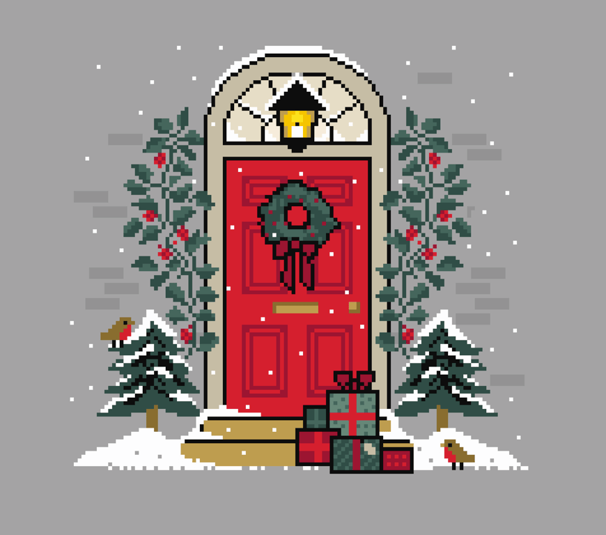 234 - Christmas Wreath Door Cross Stitch Pattern: Holiday Welcome (PDF Chart) 