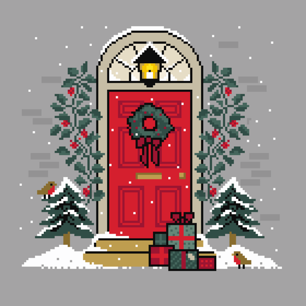 234 - Christmas Wreath Door Cross Stitch Pattern: Holiday Welcome (PDF Chart) 