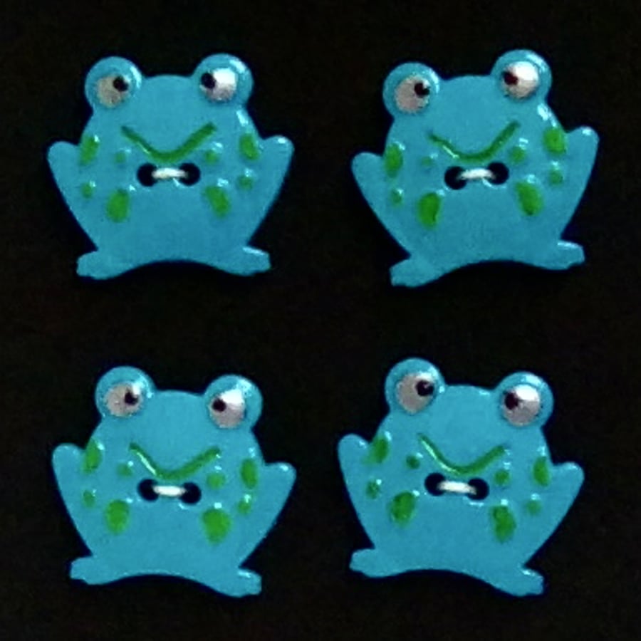 Blue green frog buttons, hand painted