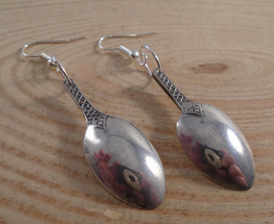Upcycled Silver Plated Sugar Tong Spoon Drop Dangle Earrings SPE041920