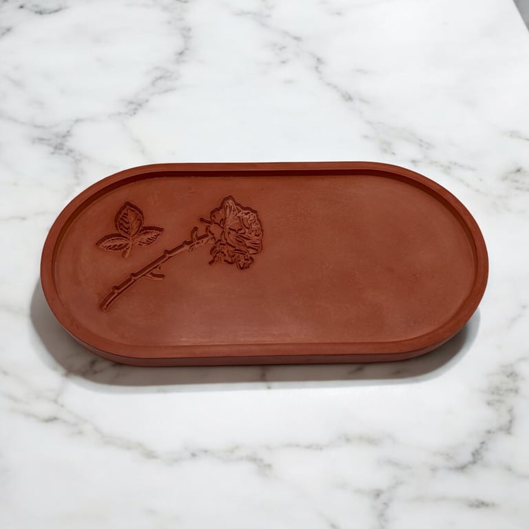 Terracotta Coloured Large Oval Catchall Tray With Botanical Imprints 