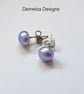 Silver Blue Button Freshwater Culture Pearl Stud Sterling Silver Earrings  - Image 2
