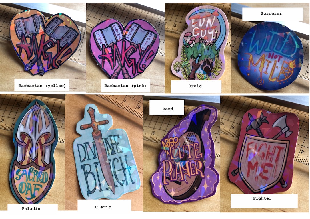 Holographic 'Classy Insult' D&D character class stickers