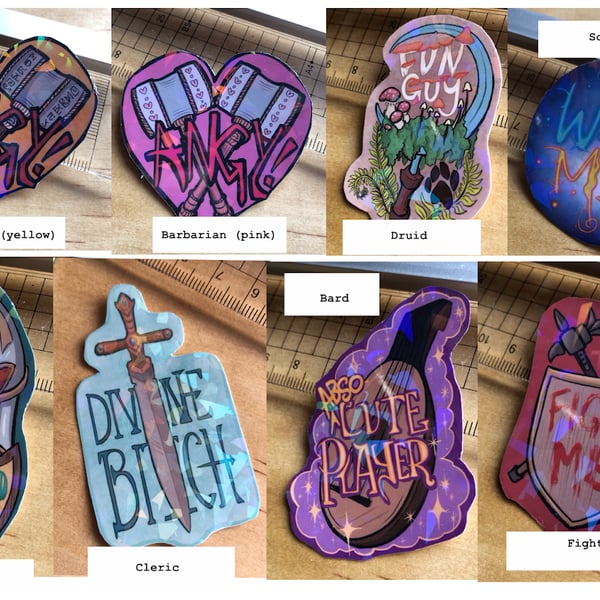 Holographic 'Classy Insult' D&D character class stickers