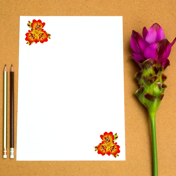 Ideal Christmas Gift;  Beautiful Red Flowers Writing Paper & Envelopes